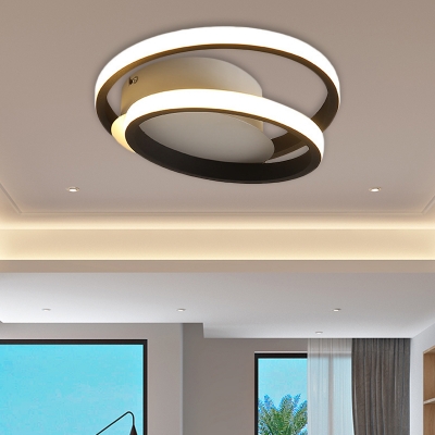 Minimalist LED Flush Light Black Double-Oval Ceiling Flush Lamp with Acrylic Shade in White/Warm Light