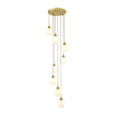 Modern 8 Bulbs Cluster Pendant Gold Tulip Suspension Lighting with White Glass Shade