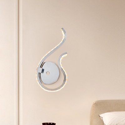 Modern Twisting Wall Mount Light Metallic LED Bedroom Sconce Lamp Fixture in Chrome, White/Warm Light