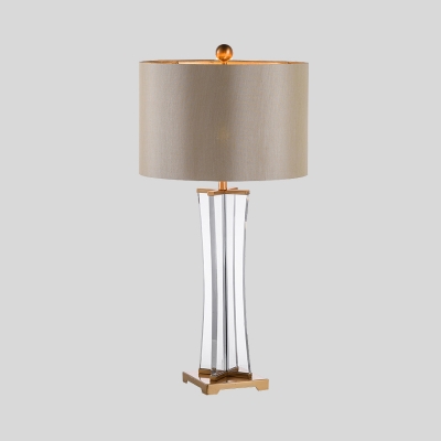Modernism 1 Bulb Desk Light Gold Cylindrical Night Table Lamp with Fabric Shade