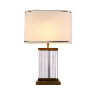 Modernist Shaded Desk Light Fabric 1 Bulb Nightstand Lamp in Gold for Living Room