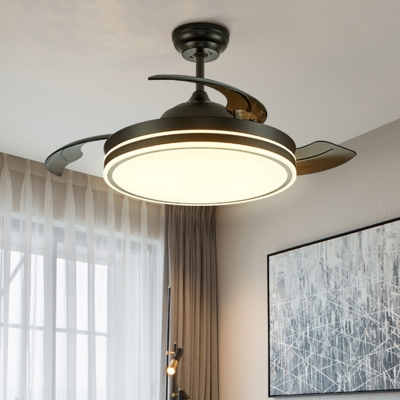 Round Bedroom Pendant Fan Lamp Modern Acrylic White/Black LED 3 Blades Semi Flush Light with Remote Control, 36