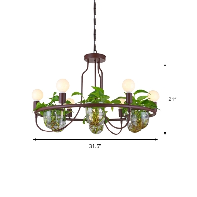 Round Living Room Chandelier Lighting Industrial Metal 4/7/10 Heads Coffee Hanging Light with Plant Decoration
