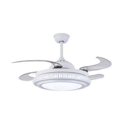 Round Metallic Semi Flush Lamp Modernist Dining Room LED 4-Blade Ceiling Fan Light in White with Wall/Remote Control, 36
