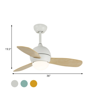 Simple LED Semi Flush Lighting with Metal Shade White/Yellow/Blue Dome 3-Blade Hanging Fan Lamp with Wall/Remote Control, 36