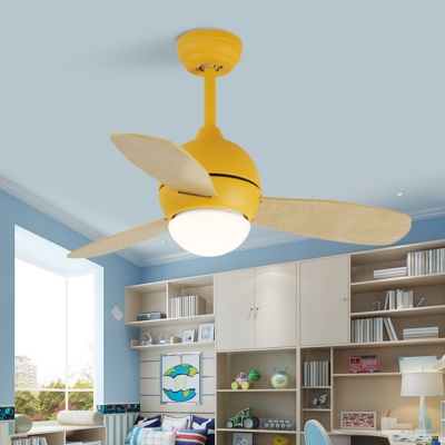 Simple LED Semi Flush Lighting with Metal Shade White/Yellow/Blue Dome 3-Blade Hanging Fan Lamp with Wall/Remote Control, 36