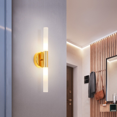 Slim Tubular Corner Sconce Lighting Opal Glass LED Simple Wall Mount Lamp Fixture in Brass
