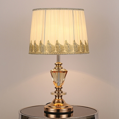 Tapered Drum Fabric Desk Light Modern 1 Bulb Beige Night Table Lamp for Living Room