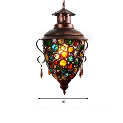Traditionary Urn Pendant Lighting Metal 1 Head Ceiling Suspension Lamp in Copper