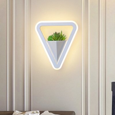 Triangle Bedroom Sconce Light Industrial Acrylic 1 Bulb White LED Plant Wall Lighting in Warm/White Light