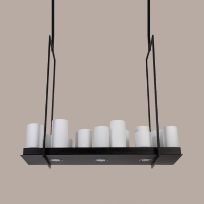 White Cylinder Island Fixture 8/12 Lights American Rustic Hanging Light for Coffee Shop Foyer