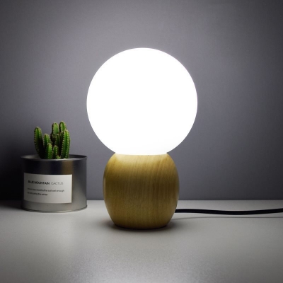 White Glass Spherical Nightstand Lamp Modernist 1 Head Reading Book Light in Wood