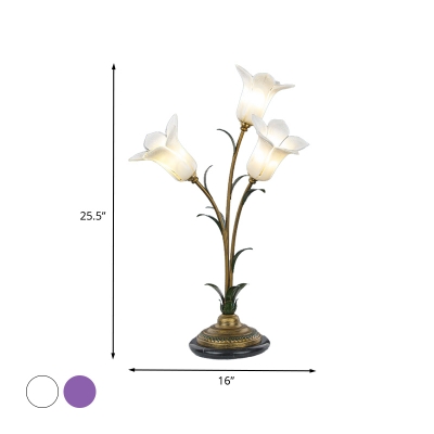 White/Purple 3 Heads Nightstand Light American Garden Metal Lily LED Night Table Lamp for Living Room