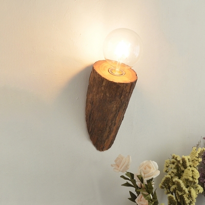 Wood Brown Sconce Lighting Chamfered Tube 1-Light Art Deco Wall Lamp for Living Room