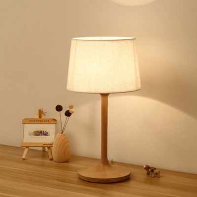 1 Bulb Shaded Desk Light Contemporary Fabric Night Table Lamp in White for Bedroom