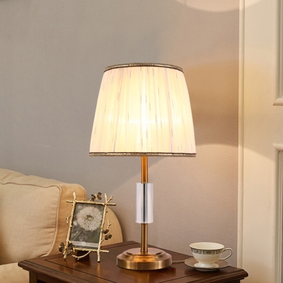 1 Head Barrel Desk Light Modernism Fabric Night Table Lamp in Brass for Living Room