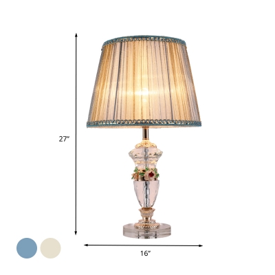 1 Head Urn Shape Table Light Contemporary Beveled Crystal Small Desk Lamp in Beige/Blue