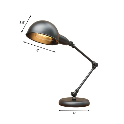 1 Light Table Lamp Industrial Living Room Swing Arm Desk Light with Dome Metallic Shade in Black, 4.5
