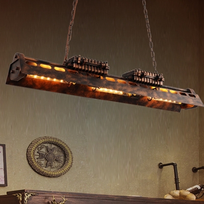 3 Lights Iron Island Pendant Light Antiqued Rust Finish Linear Bar Hanging Lamp Fixture