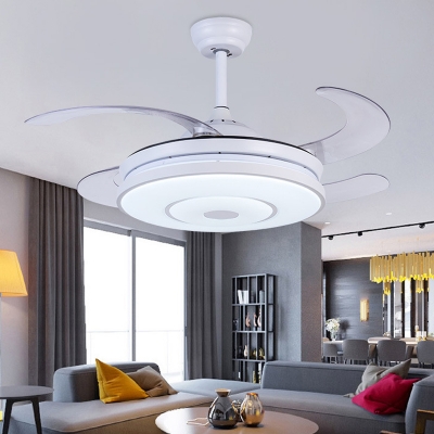 4-Blade Drum Living Room Pendant Fan Lamp Contemporary Acrylic 36