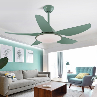 5 Blades Acrylic Flower Hanging Fan Light Modernist Yellow/Blue/Green LED Semi Flush Mount Lamp for Living Room, 43