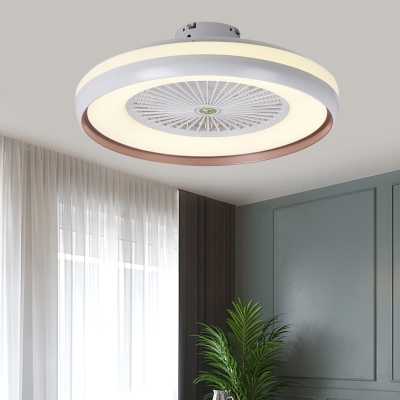 5 Blades Circle Acrylic Ceiling Fan Light Modernist LED Bedroom Semi Flush Mount Lamp Fixture in White/Black/Champagne, 23.5