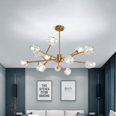 Ball Crystal Chandelier Lamp Modern 15 Heads Gold Hanging Ceiling Light with Branch Design