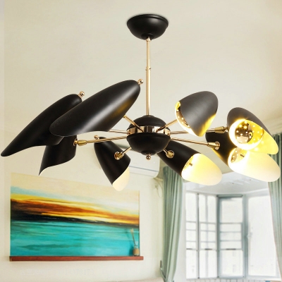 Bevel Cut Hanging Lighting Modernist Iron 8-Head Living Room Chandelier Lamp Fixture in Black