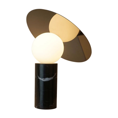 Black Round Table Light Modern 1 Bulb White Glass Small Desk Lamp with Tubular Marble Base