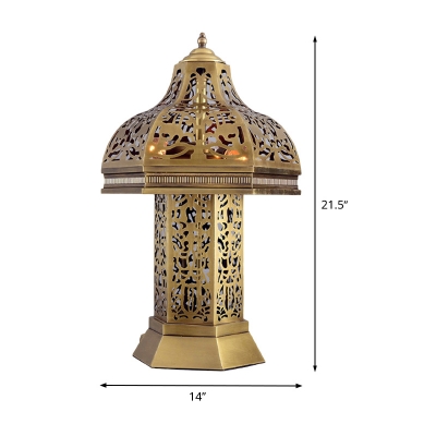 Brass 3 Heads Table Lighting Traditional Metal Hollow Nightstand Lamp for Living Room
