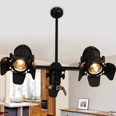 Camera Shape Iron Spotlight Art Deco 3 Heads Dining Room Island Pendant Lamp Fixture in Black