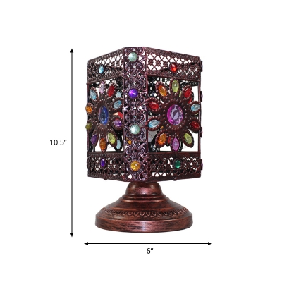 Carved Table Light Traditional Metal 1 Head Small Desk Lamp in Purple/Red/Yellow for Bedroom