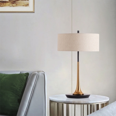 Contemporary 1 Bulb Desk Light Flaxen Cylinder Night Table Lamp with Fabric Shade