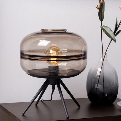 Contemporary Cylinder Task Lighting Cognac Glass 1 Bulb Living Room Small Desk Lamp