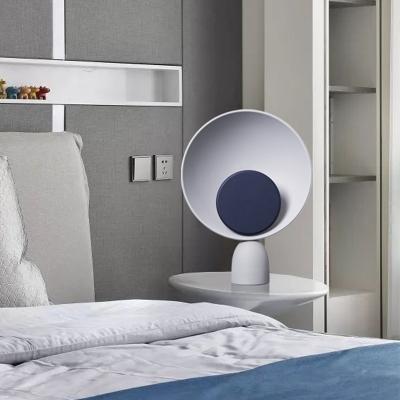 Contemporary LED Nightstand Lamp Blue Saucer Reading Book Light with Metal Shade