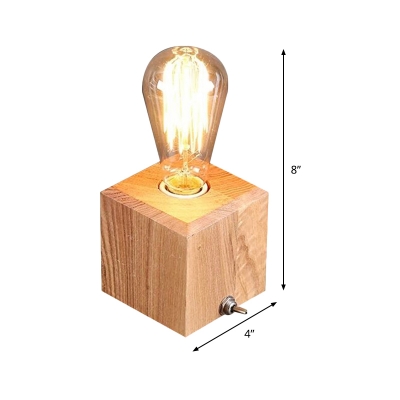 Contemporary Square Table Light Wood 1 Bulb Small Desk Lamp in Beige for Living Room
