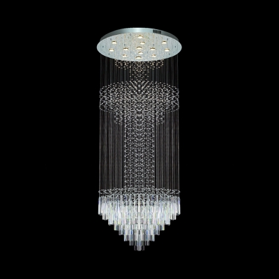 Crystal Cascading Multi Light Pendant Simple 13 Lights Silver LED Ceiling Hang Fixture for Restaurant
