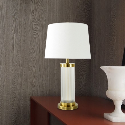Crystal Column Reading Light Modern 1 Head Nightstand Lamp in Gold with Fabric Shade
