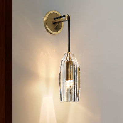 Crystal Hand-Cut Wall Light Sconce Contemporary 1 Bulb Wall Mount Lamp Fixture in Gold