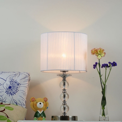 Cylindrical Study Lamp Modernist Fabric 1 Head White Reading Light for Living Room