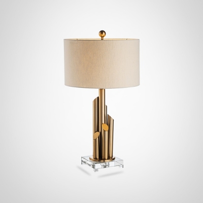 Fabric Cylindrical Desk Lamp Modern 1 Head Reading Light in White for Living Room