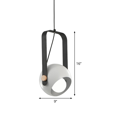 Globe Hanging Light Kit Modern Nordic 1 Head White Pendant Lamp with Handle for Bedside