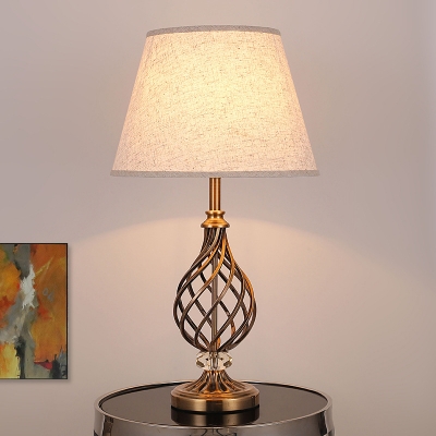Gold Wide Flare Table Lamp Modernist 1 Head Fabric Desk Light with Gourd Metal Base