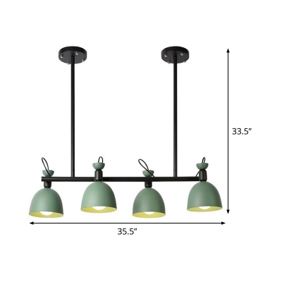 Green Dome Ceiling Chandelier Contemporary 4-Bulb Metallic Hanging Pendant Lamp with Adjustable Node