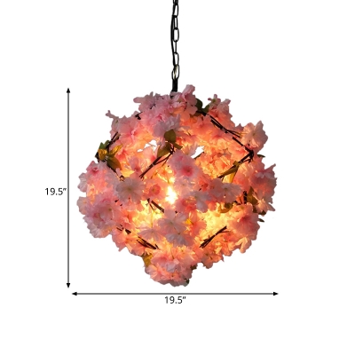 Industrial Cherry Blossom Hanging Pendant 1 Bulb Metal LED Suspension Light in Black, 19.5