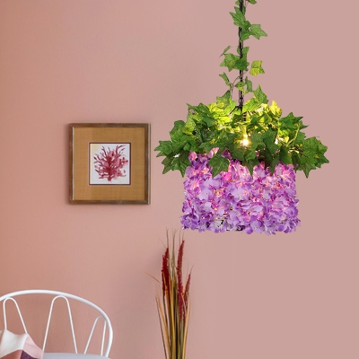 Industrial House Flower Down Lighting 1 Bulb LED Metal Pendant Light in Purple for Restaurant