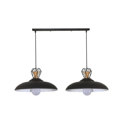 Iron Black Finish Island Light Fixture Barn 2 Bulbs Vintage Hanging Ceiling Lamp with Cage Top