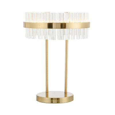 LED Cylindrical Task Lighting Modernism Hand-Cut Crystal Small Desk Lamp in Gold