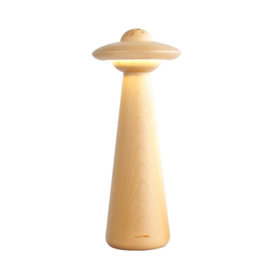 LED Mushroom Task Light Contemporary Wood Nightstand Lamp in Beige for Living Room
