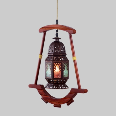 Metal Copper Suspended Lighting Fixture Lantern 1 Head Traditional Hanging Ceiling Light for Restaurant